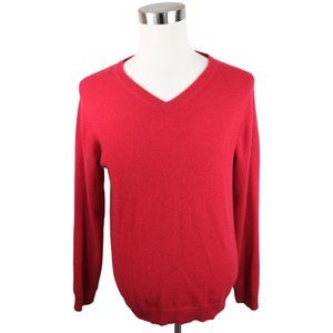 Pronto Uomo Men's 100% Cashmere V Neck Sweater Medium Red